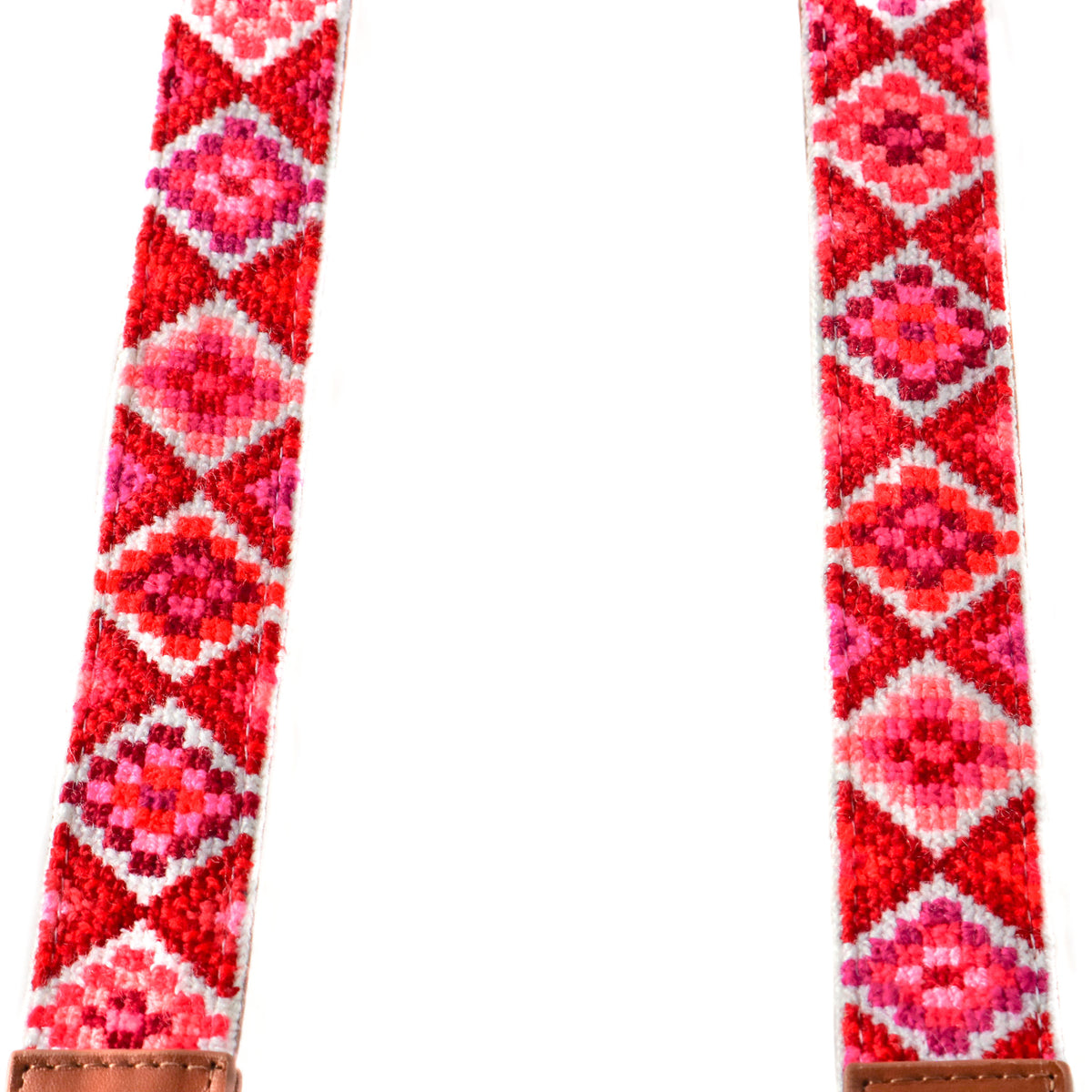 Mai Woven Bag Strap - Poppy with Black Leather