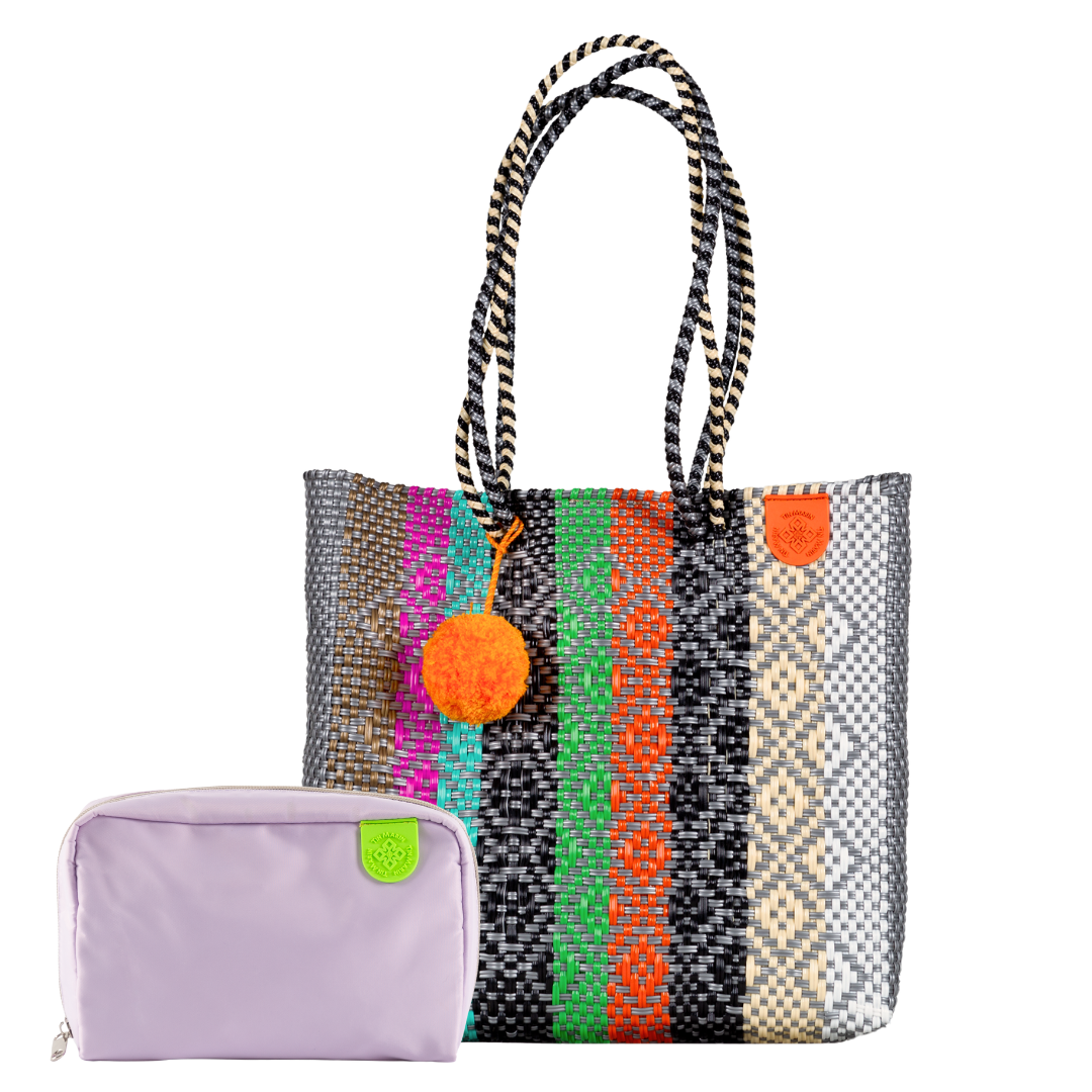 Woven Tote & Checs Pouch