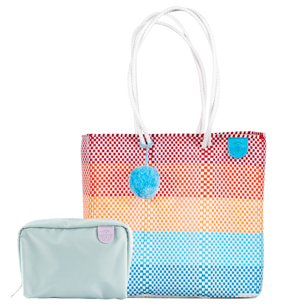 Woven Tote & Checs Pouch