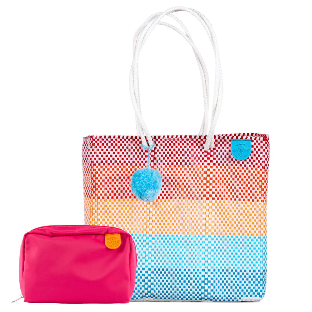 Woven Tote & Checs Pouch