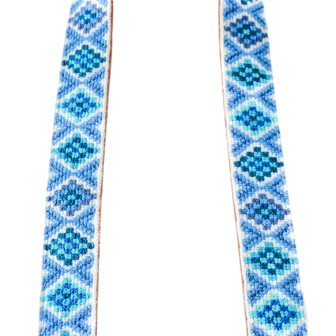 Mai Woven Bag Strap - Blue with Tan Leather