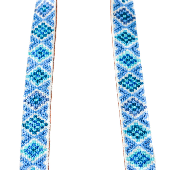 Mai Woven Bag Strap - Blue with Tan Leather