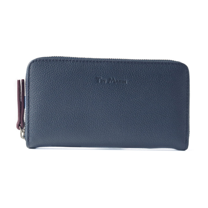Camila Large Leather Wallet - Navy Blue