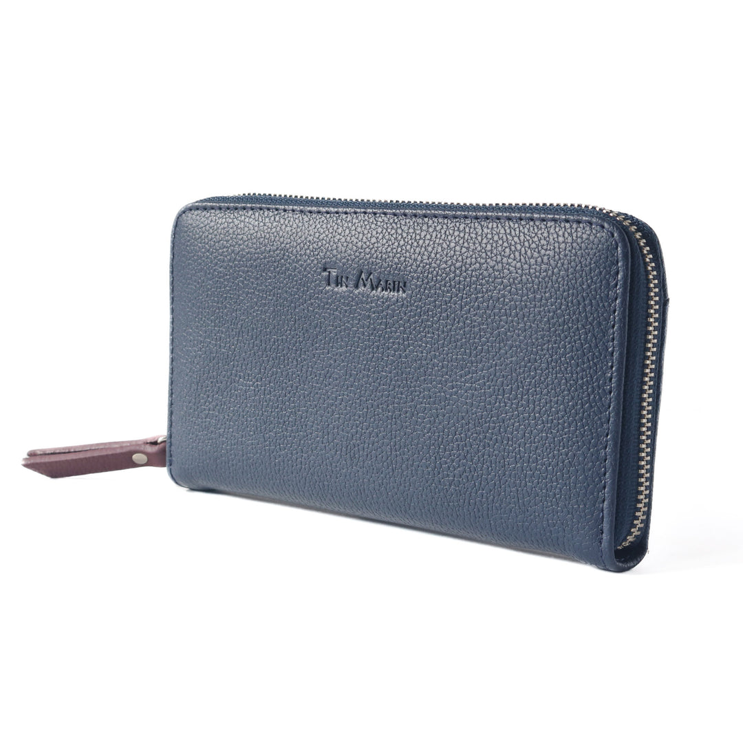 Camila Large Leather Wallet - Navy Blue