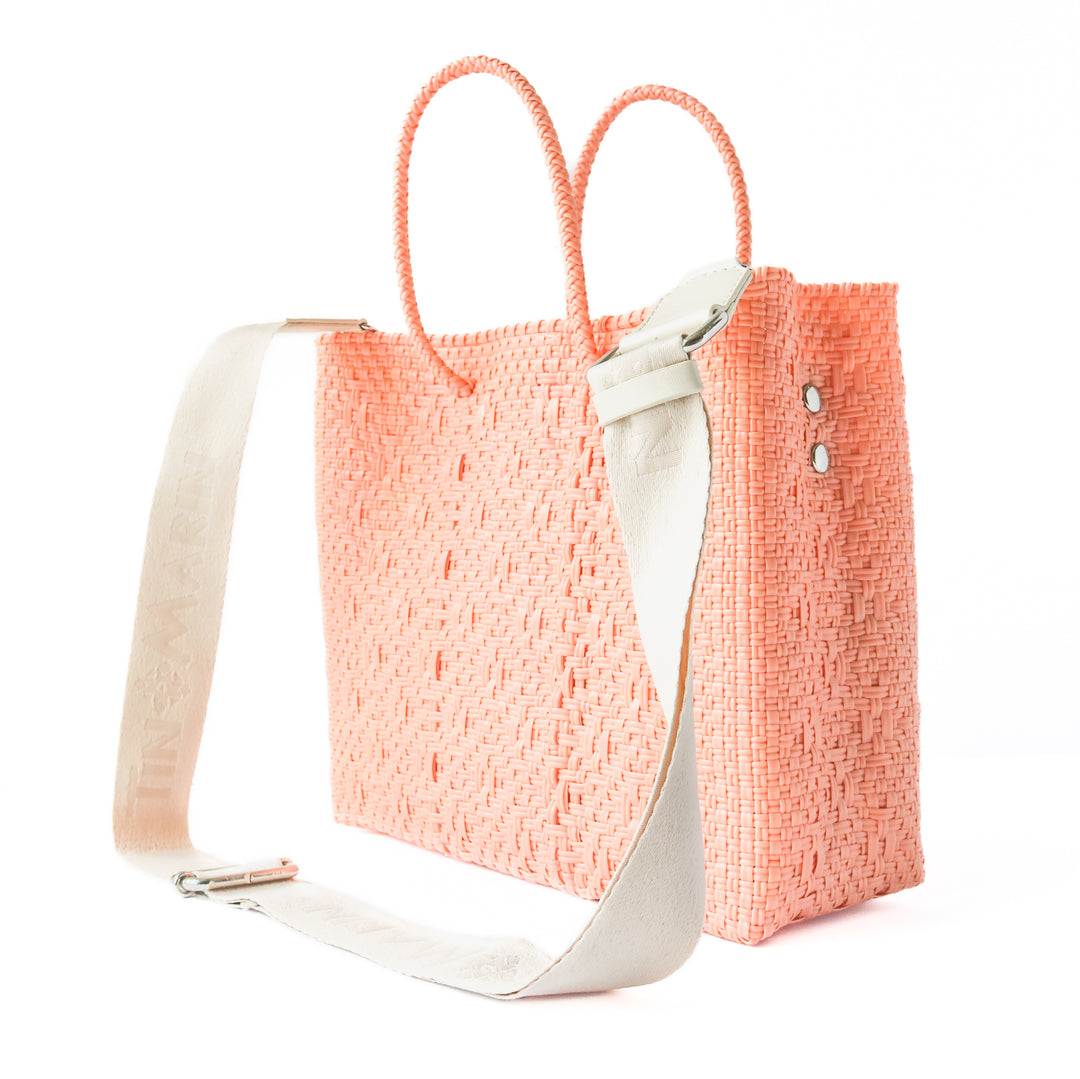 Back view of Canarias medium woven crossbody bag with cotton webbing strap — Tin Marin