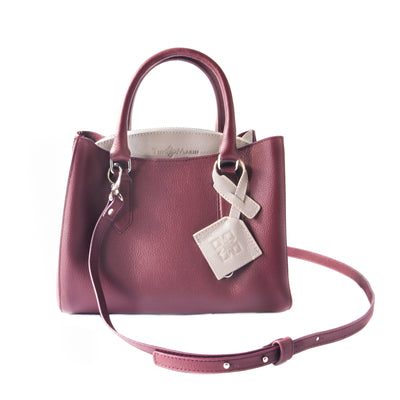 Emma leather satchel, burgundy small crossbody bag, leather bag, crossbody leather bag, leather satchel bag, zipper pocket, color-block bag with keychain