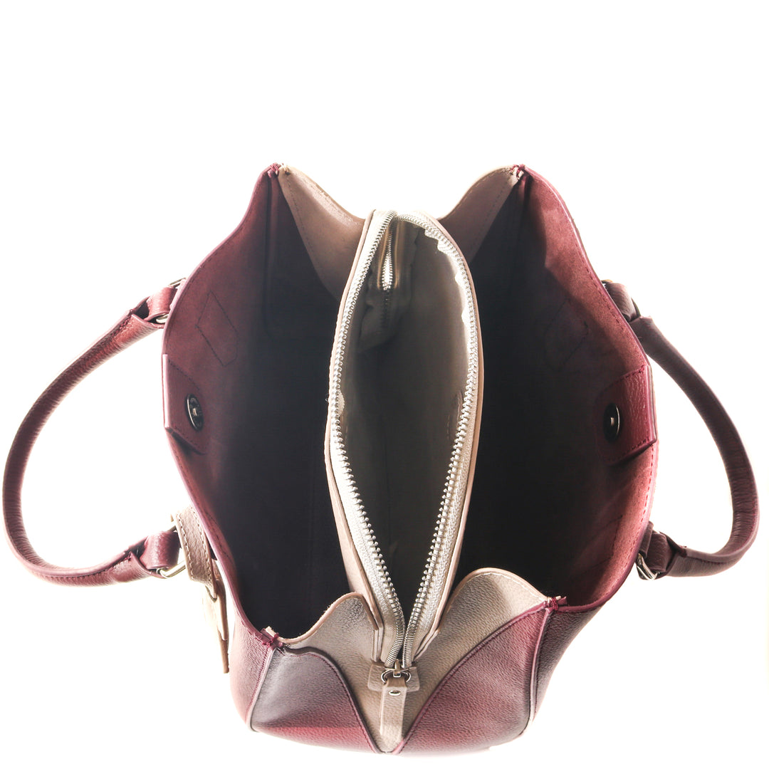 Emma leather satchel, burgundy small crossbody bag, leather bag, crossbody leather bag, leather satchel bag, zipper pocket, color-block bag with keychain
