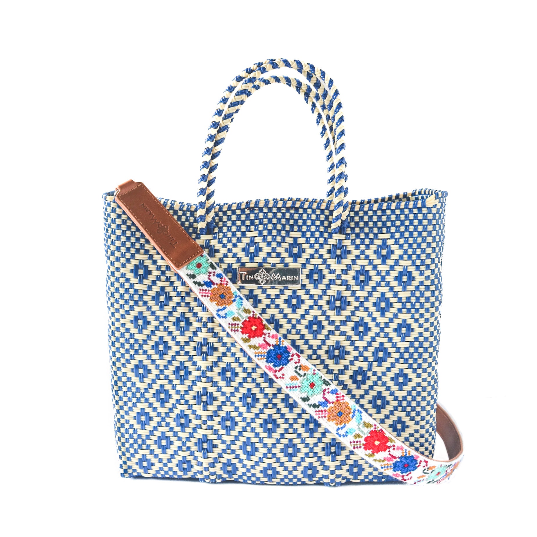 Mai Woven Bag Strap - Flowers Bright with Tan Leather | Tin