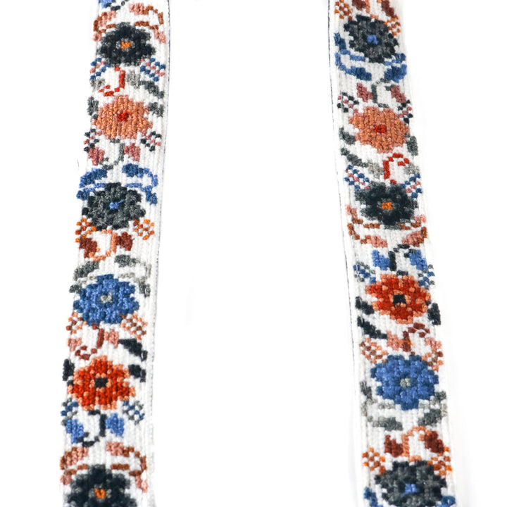 Mai Woven Bag Strap - Flowers Dark with Black Leather