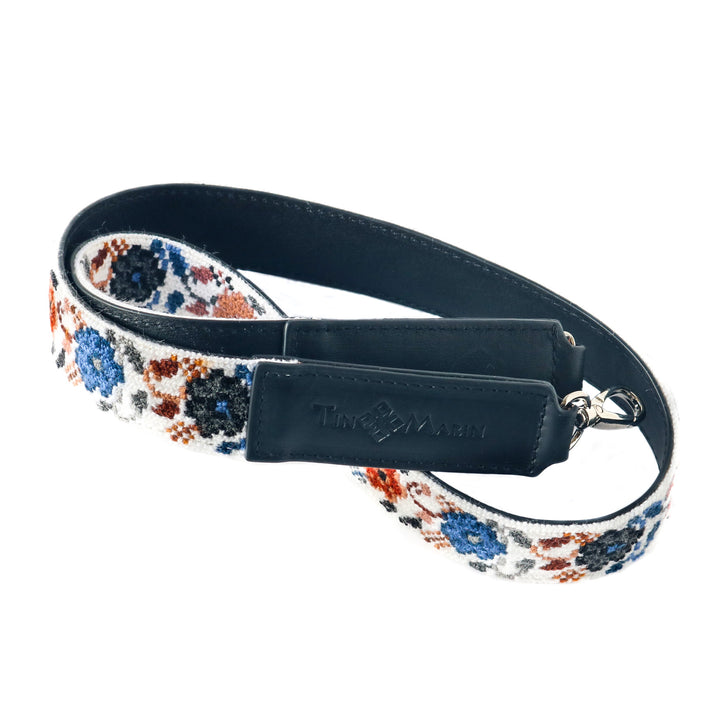 Mai Woven Bag Strap - Flowers Dark with Black Leather