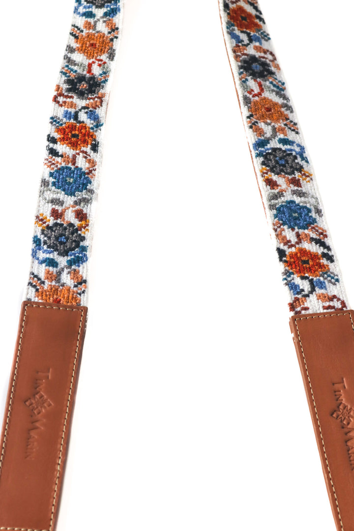 Mai Woven Bag Strap - Flowers Dark with Tan Leather