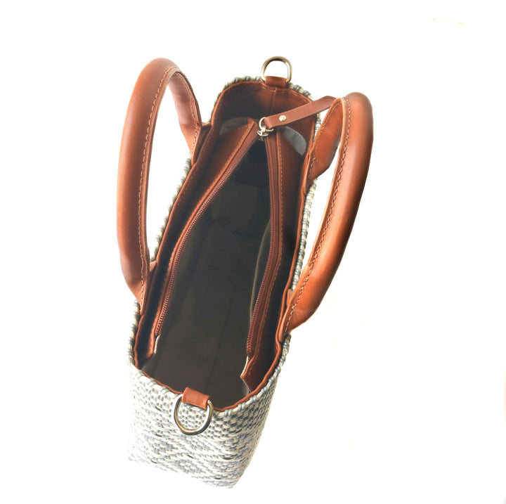 Gabrielle Small Woven Crossbody Bag - Tan Leather