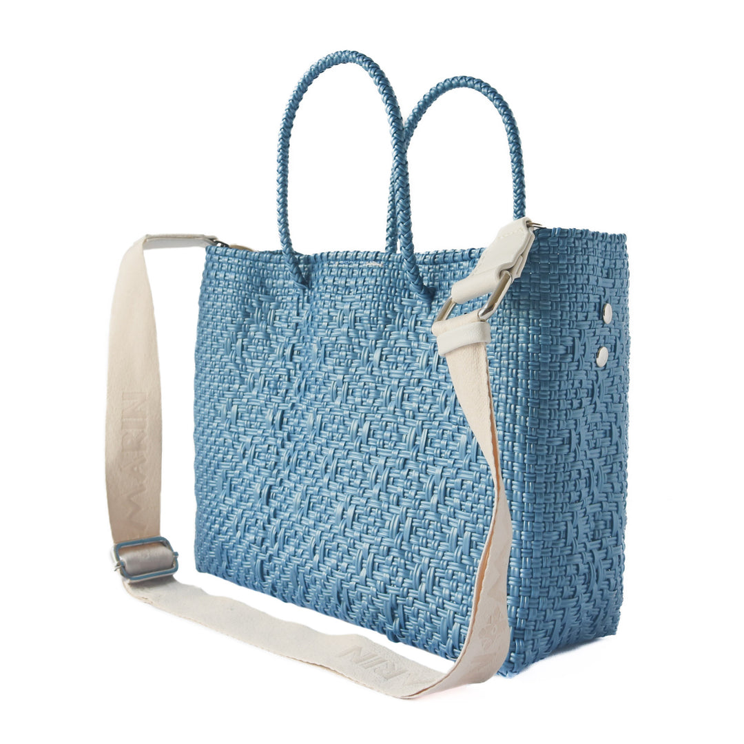 Back view of Maui medium woven crossbody bag with cotton webbing strap — Tin Marin