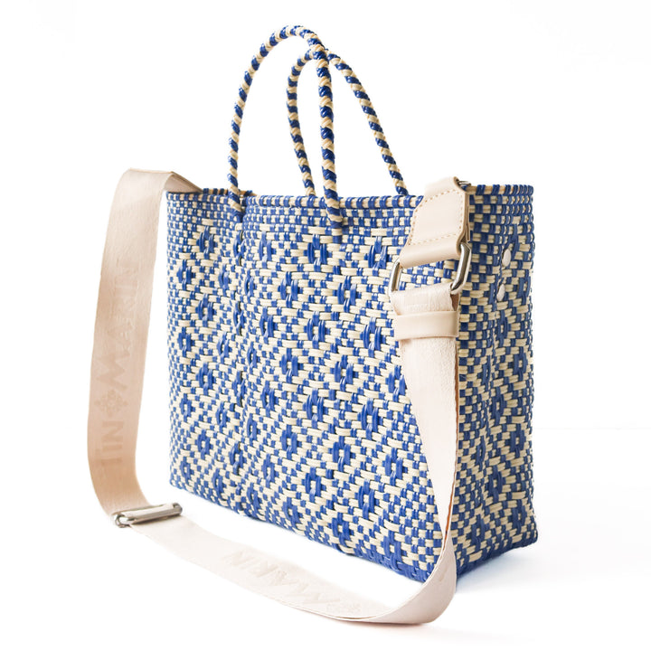 Back view of Mixte medium woven crossbody bag with cotton webbing strap — Tin Marin