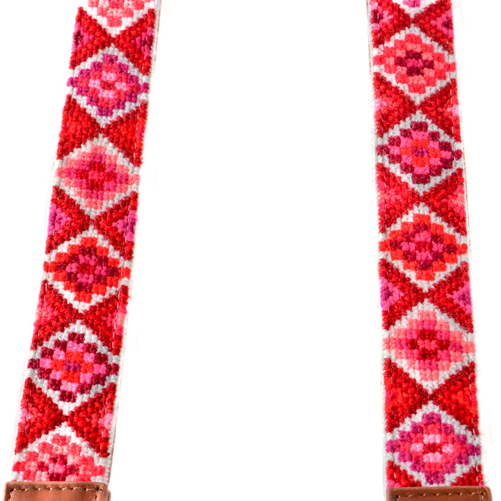 Mai Woven Bag Strap - Poppy with Tan Leather
