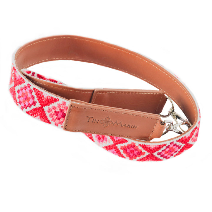 Mai Woven Bag Strap - Poppy with Tan Leather