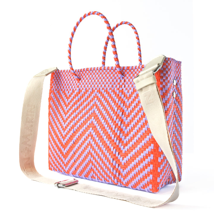 Back view of Positano medium woven crossbody bag with cotton webbing strap — Tin Marin