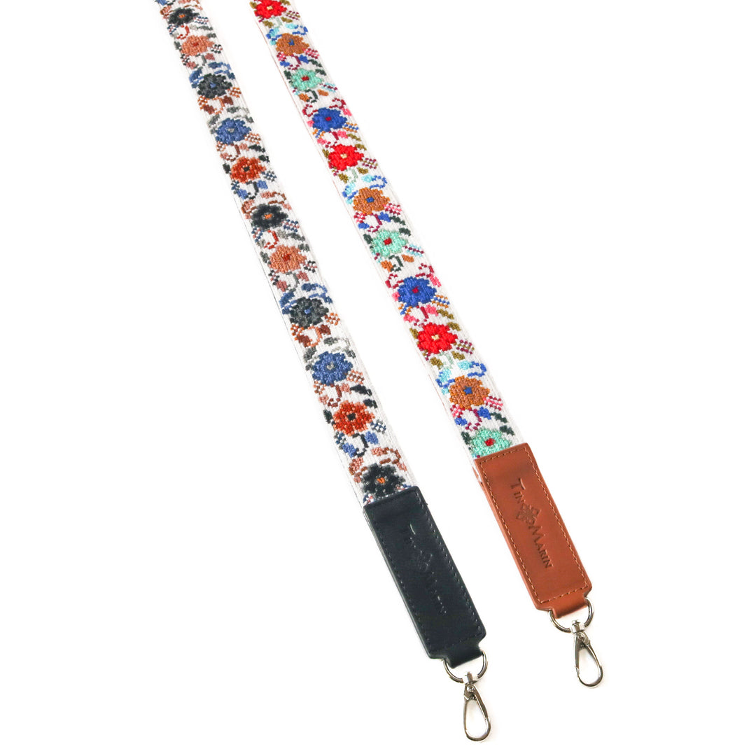 Mai Woven Bag Strap - Flowers Bright with Tan Leather