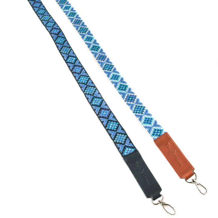Mai Woven Bag Strap - Blue with Black Leather