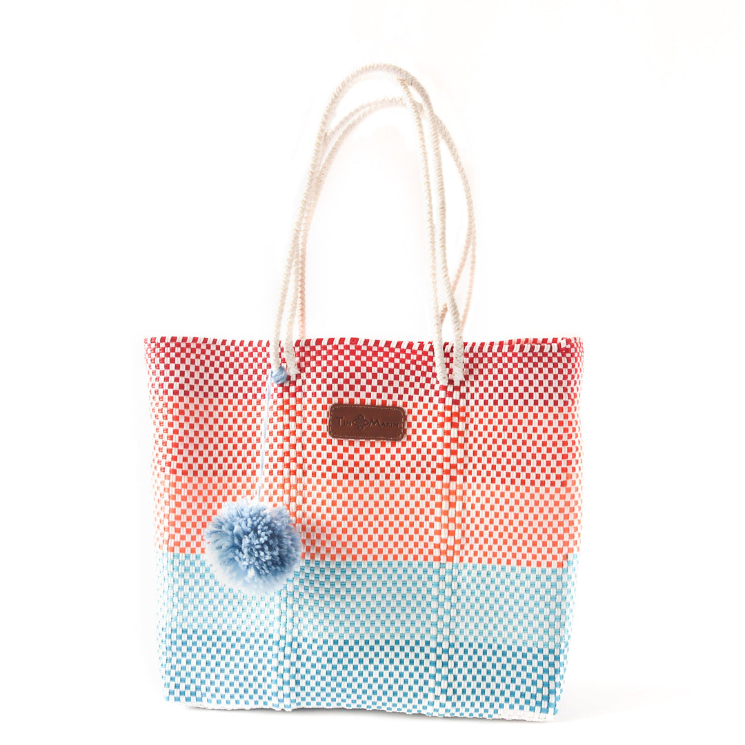 Sunrise woven tote in multicolor— handmade from recycled plastic in Mexico by Tin Marin