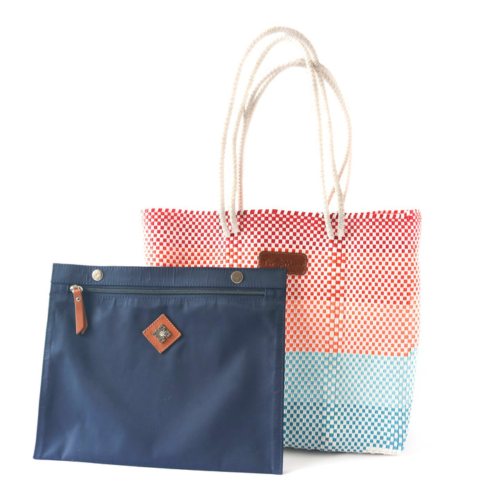 Sunrise woven tote in multicolor with detachable pouch— handmade from recycled plastic in Mexico by Tin Marin