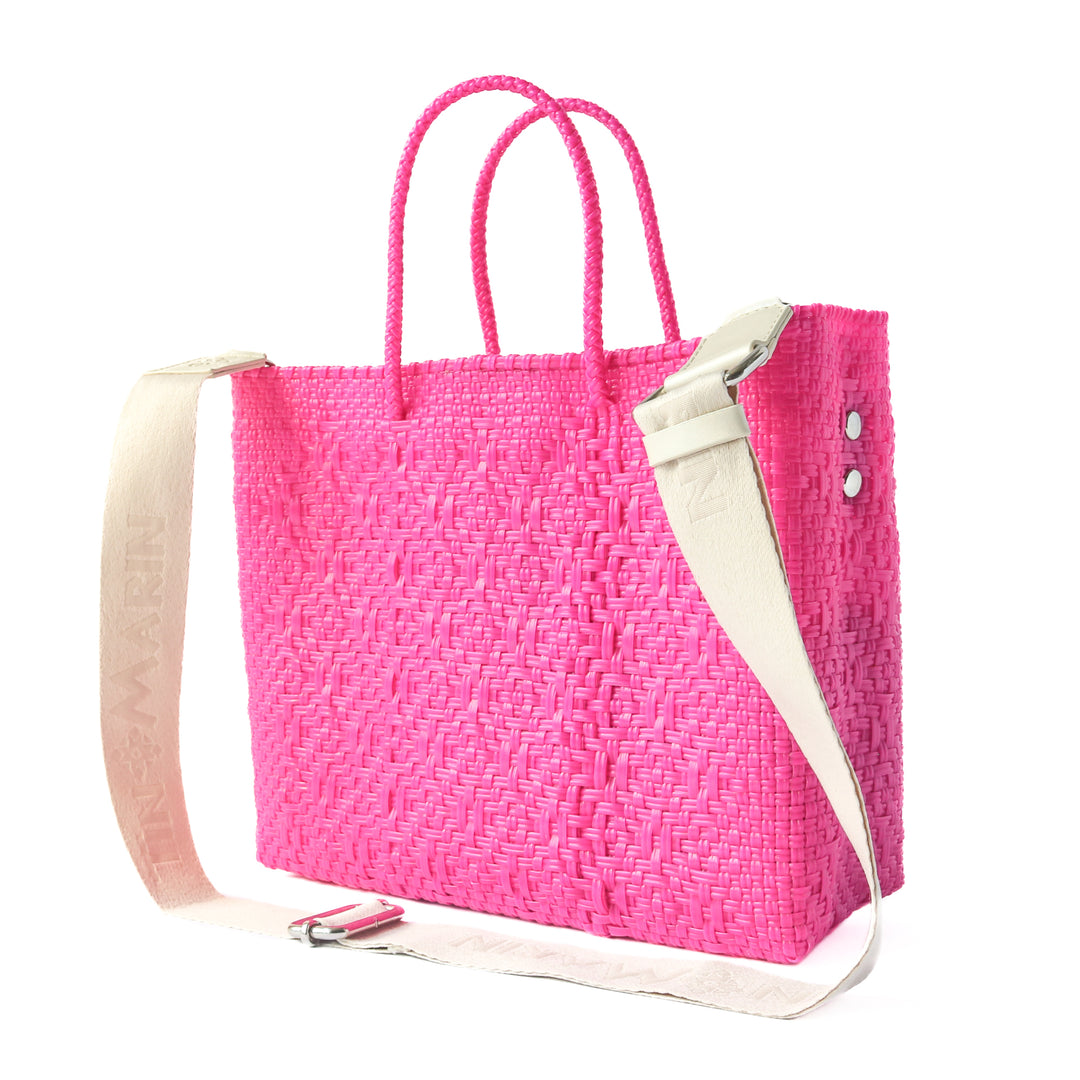 Back view of Vallarta medium woven crossbody bag with cotton webbing strap — Tin Marin
