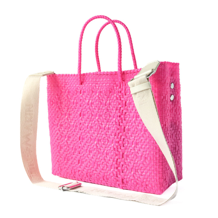 Back view of Vallarta medium woven crossbody bag with cotton webbing strap — Tin Marin