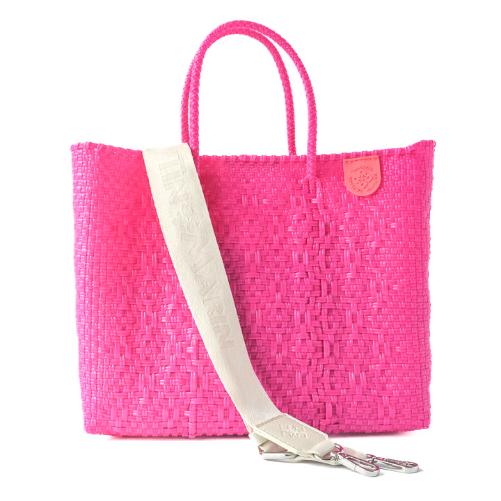 Vallarta medium woven crossbody bag with cotton webbing strap — Tin Marin