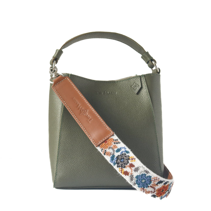 Mai Woven Bag Strap - Flowers Dark with Tan Leather