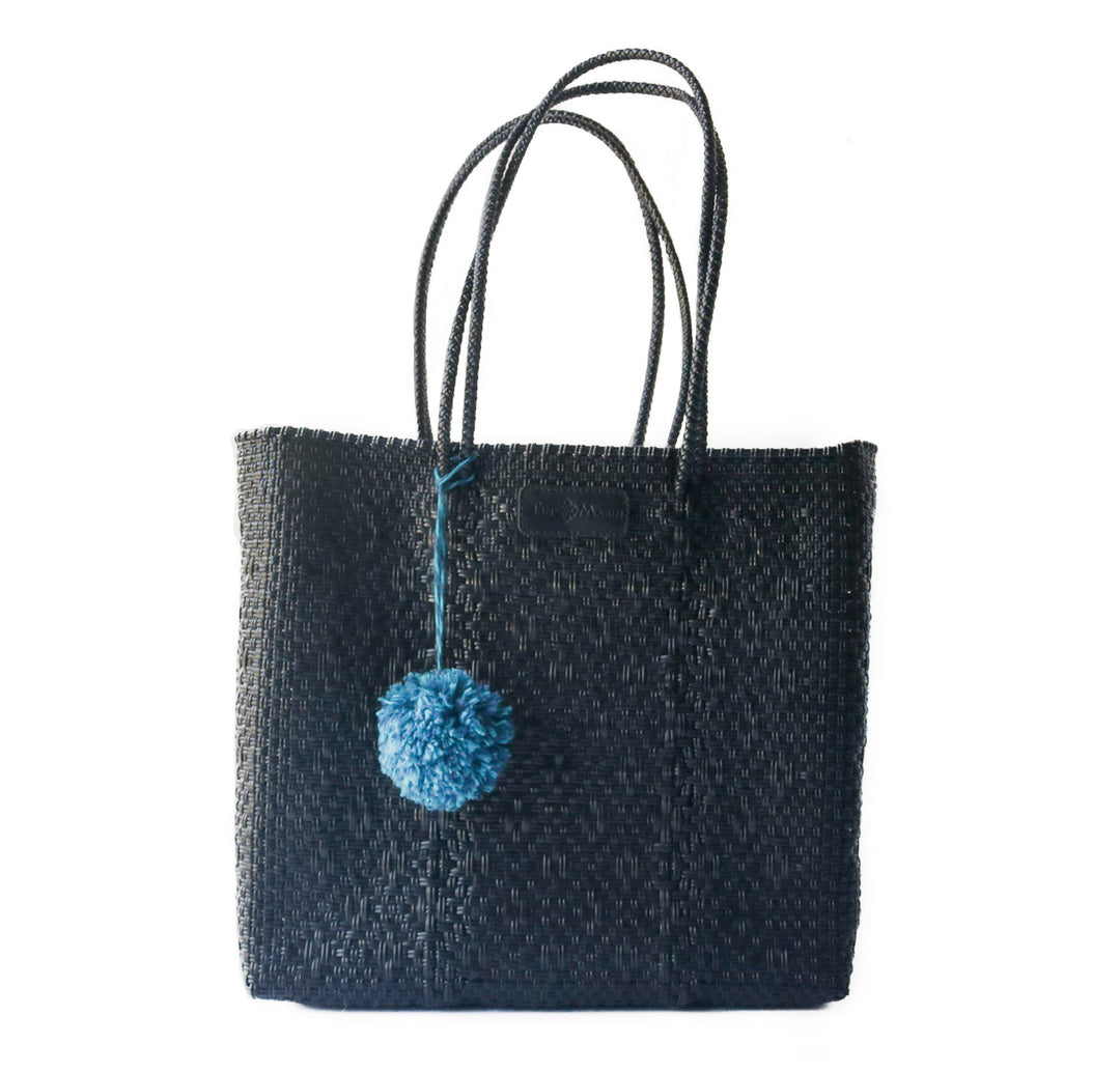 All Black woven tote in black— handmade from recycled plastic in Mexico by Tin Marin