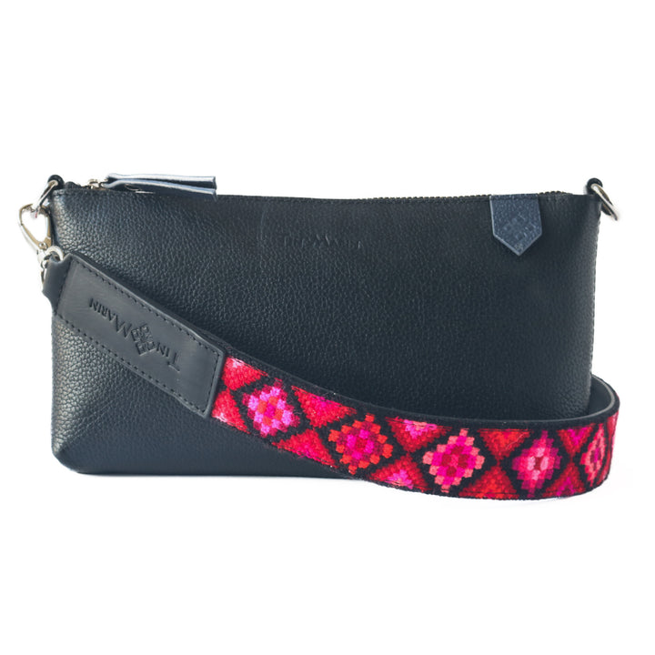Mai Woven Bag Strap - Poppy with Black Leather