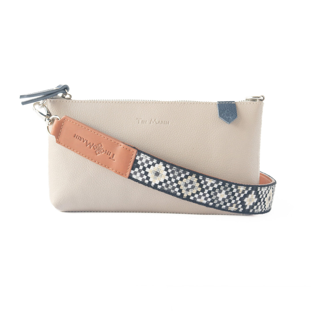 Mai Woven Bag Strap - Black & White with Tan Leather